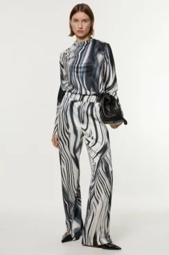 Tall Graduated Stripe Viscose Satin High Waist Pants