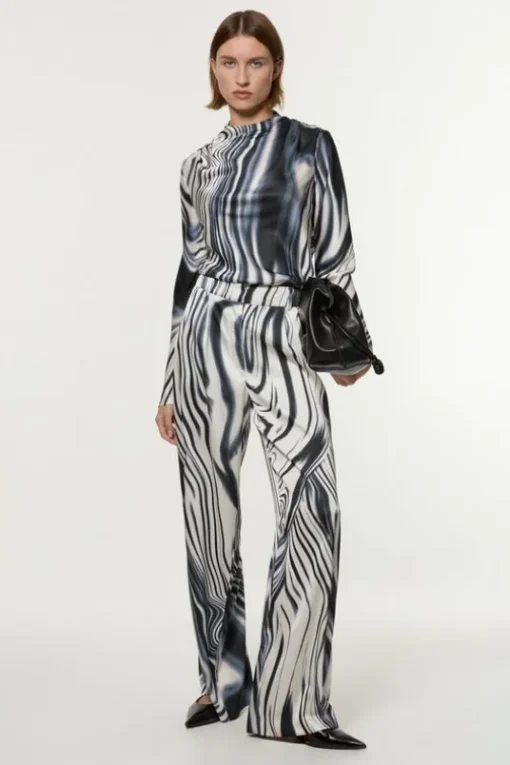 Tall Graduated Stripe Viscose Satin High Waist Pants