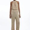 Tall Halter Jersey Stretch Sequin Wide Leg Jumpsuit