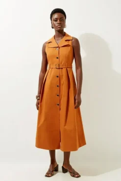 Tall Halter Neck Belted Full Skirted Shirt Dress
