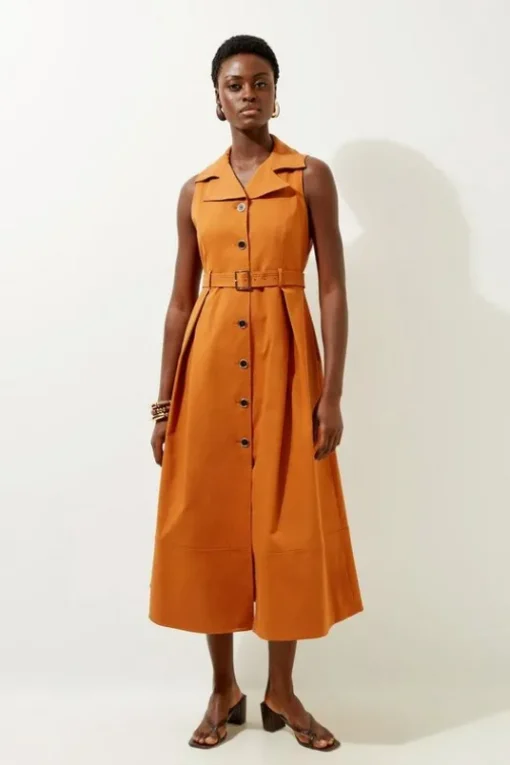 Tall Halter Neck Belted Full Skirted Shirt Dress