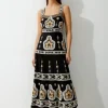Tall Linen Embroidered Strappy Woven Maxi Dress