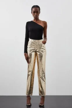 Tall Metallic Faux Leather Straight Pants
