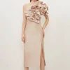 Tall Metallic Taffeta Rosette Midi Off The Shoulder Dress