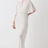 Tall Metallic Viscose Georgette Angel Sleeve Woven Midi Dress