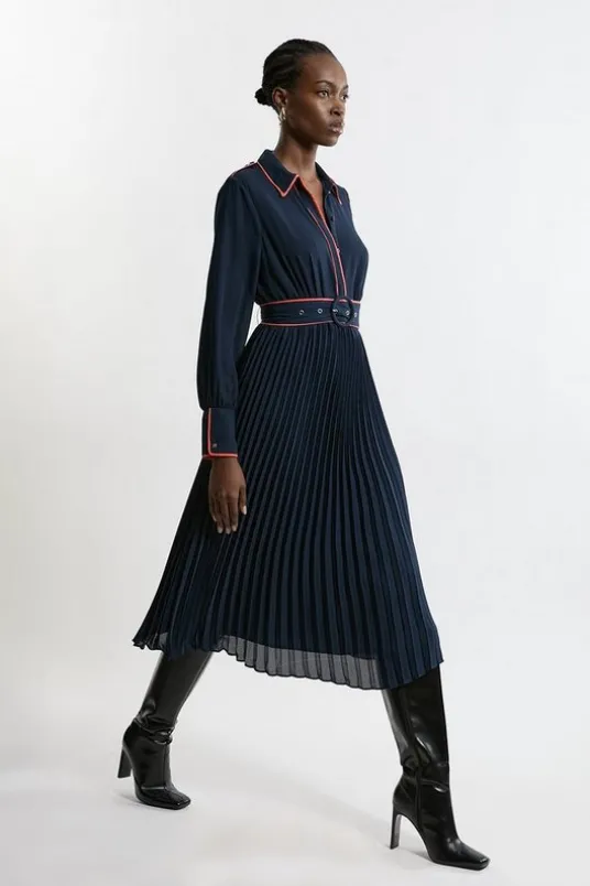 Tall Military Belted Woven Shirt Midaxi Dress