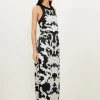 Tall Mirrored Baroque Viscose Halter Midi Dress