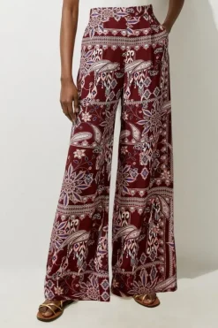 Tall Mixed Print Viscose Crepe Woven High Waisted Pants