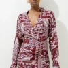 Tall Mixed Print Viscose Crepe Balloon Sleeve Mini Dress
