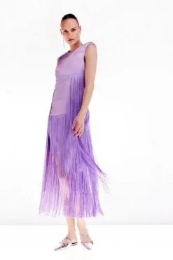 Tall Ooto Heavy Satin Fringed Woven Sleeveless Mini Dress
