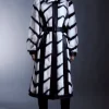 Tall Panelled Stripe Faux Fur Pu Belted Long Coat