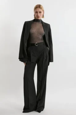Tall Pinstripe Tailored Grosgrain Detail Pants
