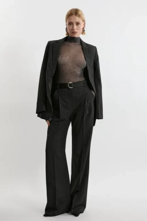 Tall Pinstripe Tailored Grosgrain Detail Pants