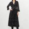 Tall Pleated Contrast Georgette Spot Woven Midi Dress