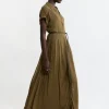 Tall Pleated Woven Viscose Midaxi Shirt Dress
