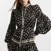 Tall Polka Dot Woven Balloon Sleeve Belted Mini Dress