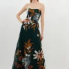 Tall Premium Embroidered Bandeau Beaded Organdie Woven Maxi Dress
