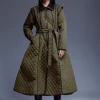 Tall Quilted Full Skirted Belted Midi Coat