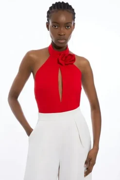Tall Rosette Ponte Jersey Keyhole Bodysuit