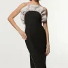 Tall Ruffle Taffeta Stretch Crepe Bandeau Tailored Midi Dress