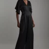 Tall Satin Angel Sleeve Woven Maxi Jumpsuit