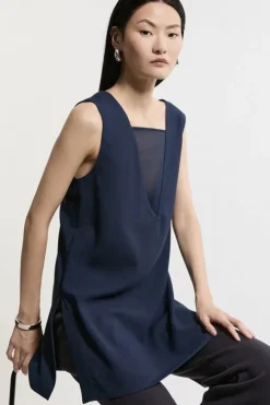 Tall Satin Back Crepe Deep V Woven Tunic