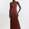 Tall Satin Back Crepe Long Sleeved Column Woven Maxi Dress