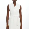 Tall Satin Back Crepe Sleeveless Tuxedo Tailored Wrap Mini Dress