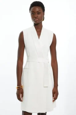 Tall Satin Back Crepe Sleeveless Tuxedo Tailored Wrap Mini Dress