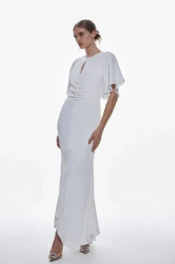 Tall Satin Crepe Woven Angel Sleeve Maxi