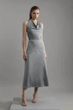 Tall Satin Halter Neck Woven Midi Dress