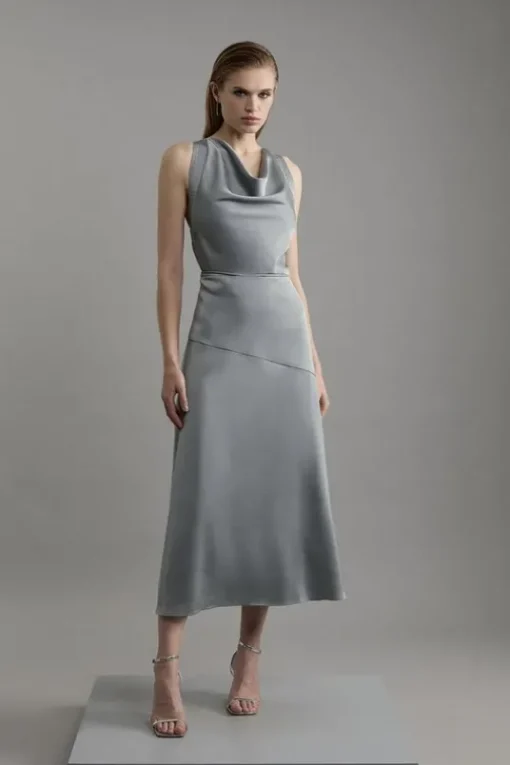 Tall Satin Halter Neck Woven Midi Dress