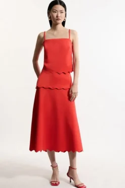 Tall Scuba Scallop Hem Woven Midi Skirt