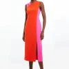 Tall Soft Tailored Color Block Split Strap Midi Dress