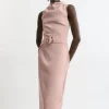 Tall Soft Tailored Drape Detail Sleeveless Tailored Midi Dress