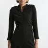 Tall Soft Tailored Ruched Waist Long Sleeve Mini Dress