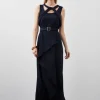Tall Soft Tailored Tie Neck Detail Waterfall Maxi Length