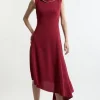 Tall Soft Tailored Tipped Fluid Asymmetric Hem Midi Dress