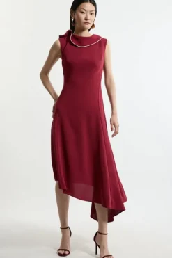 Tall Soft Tailored Tipped Fluid Asymmetric Hem Midi Dress