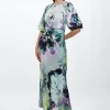 Tall Spring Floral Printed Hammered Satin Woven Midi Dress
