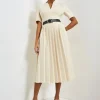 Tall Structured Crepe Forever Pleat Belted Midi Dress