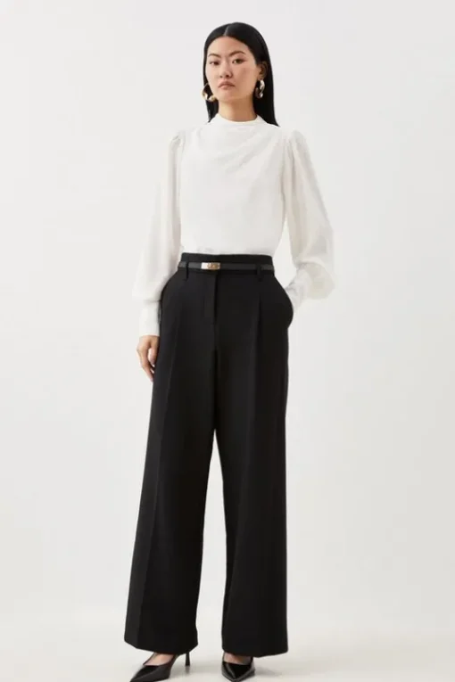 Tall Tailored Compact Stretch Corset Waist Wide Leg Pants
