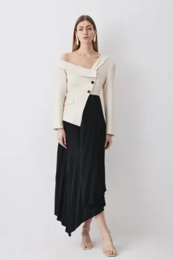 Tall Tailored Crepe Asymmetric Pleated Midi Dress