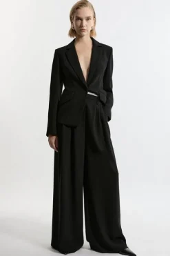Tall Tailored Crepe Pleat Detail Wide Leg Pants