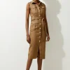 Tall Tailored Denim Cargo Pocket Belted Midi Shirt Dress