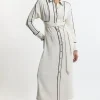 Tall Twill Contrast Piping Woven Midi Dress