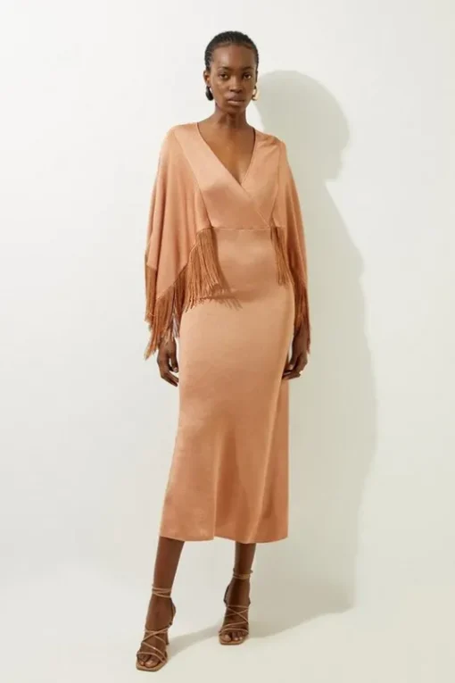 Tall Viscose Blend Slinky Knit Tie Detail Midaxi Dress