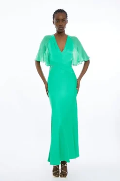 Tall Viscose Georgette Angel Sleeve Woven Maxi Dress