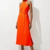 Tall Viscose Linen Woven Cross Neckline Midi Dress