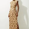 Tall Viscose Linen Woven Strong Shoulder Midi Dress